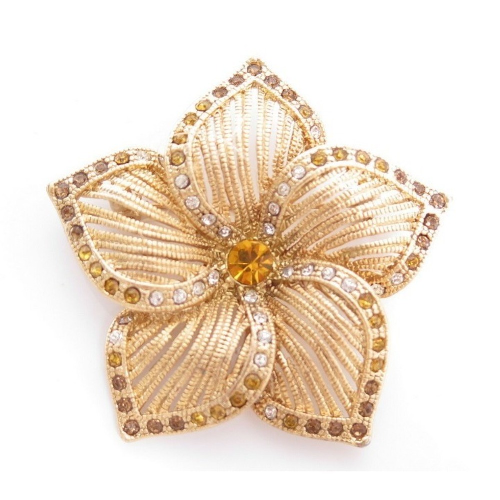 Vtg Large Beautiful Rhinestone Flower Pi